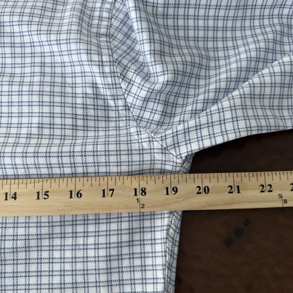David Donahue Trim Fit‎ Dress Shirt Mens 14.5 32/33 White Blue Plaid Check Slim - Picture 13 of 14